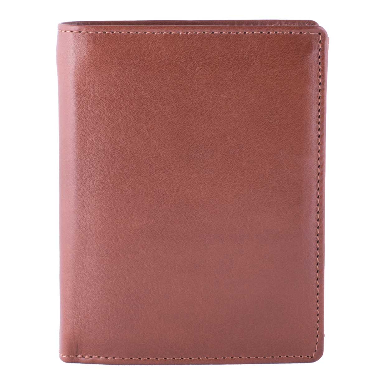 DiLoro Men's Vertical Leather Bifold Flip ID Zip Coin Wallet Bugatti Tan with RFID Protection  - Front View