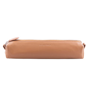 Multi-Purpose Zippered Leather Pen Pencil Case in Various Colors - V Tan