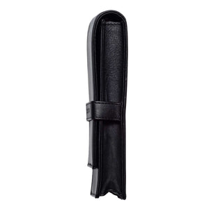 DiLoro Double Pen Case Holder in Top Quality, Full Grain Nappa Leather - Black Side View