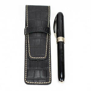 DiLoro Leather Pen Case Holder Black Croc Print for One Single Pen or Mechanical Pencil - Designed in Switzerland (Pen not included)