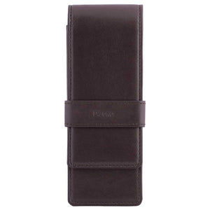 DiLoro Leather Triple Pen and Pencil Holder - Dark Brown Front Closed