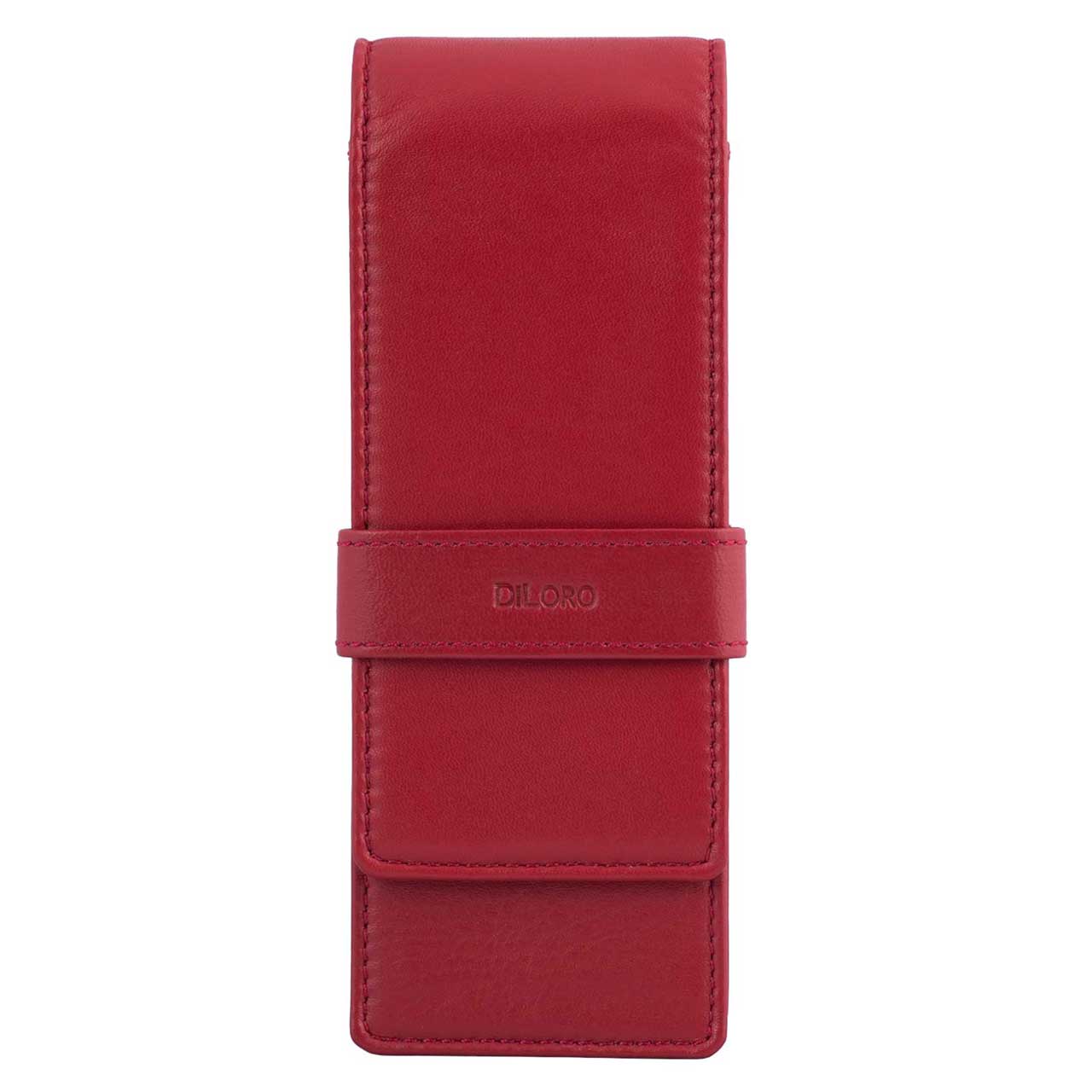 DiLoro Leather Triple Pen and Pencil Holder - Venetian Red Front Closed