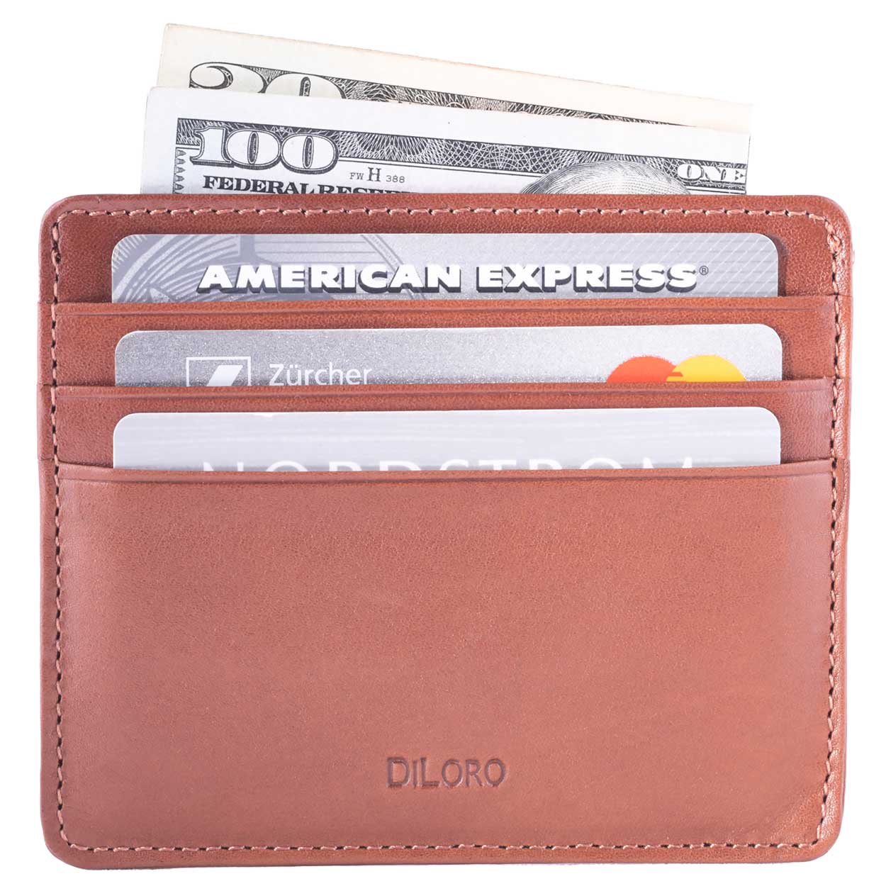 Bugatti Tan Nappa DiLoro Leather Ultra Slim RFID Blocking Minimalist Travel Card Wallet - Front View