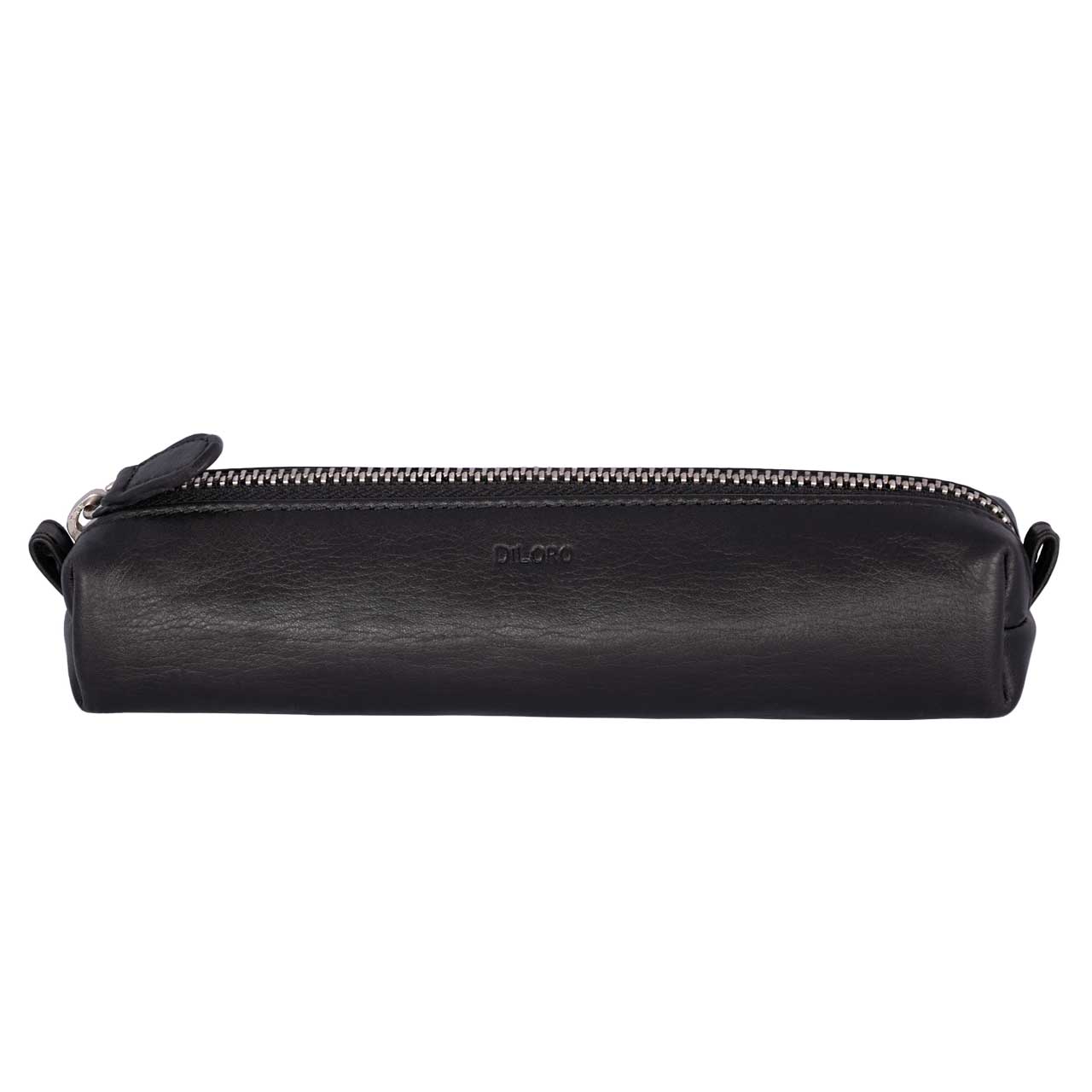 Multi-Purpose Zippered Leather Pen Pencil Case in Various Colors - Black with DiLoro logo