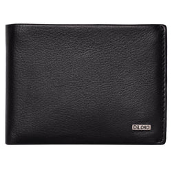 European Style Mens Leather Wallet with Coin Compartment in Midnight Black - Front View