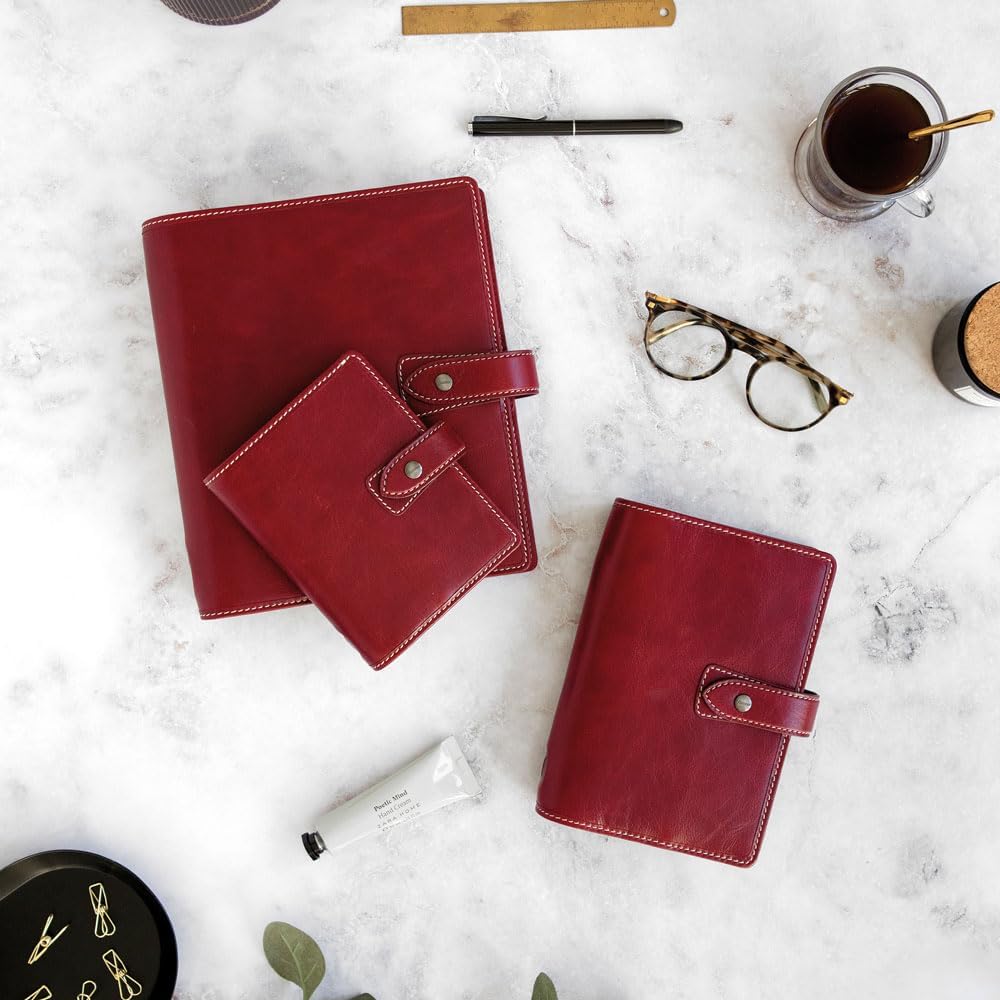 Filofax Malden Personal Leather Organizer Calendar with Ballpoint Pen Burgundy 2025-2026