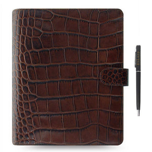 Filofax Classic Croc A5 Chestnut Leather Organizer Agenda with Free DiLoro Pen