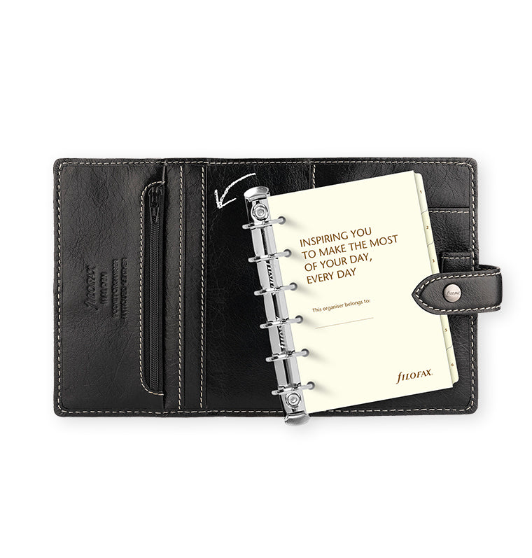 Filofax Malden Pocket Black Leather Organizer Agenda Calendar 2027 Removable Rings