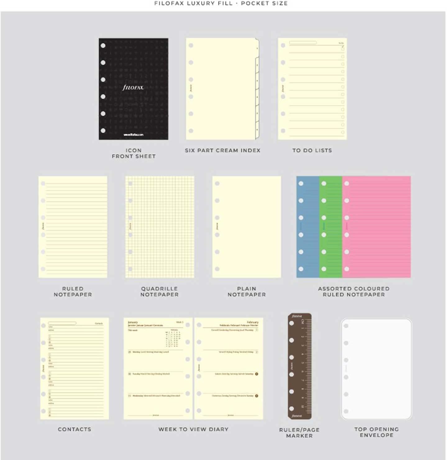 Filofax Classic Croc Print Pocket Silver Mist Leather Organizer Agenda Luxury Fill