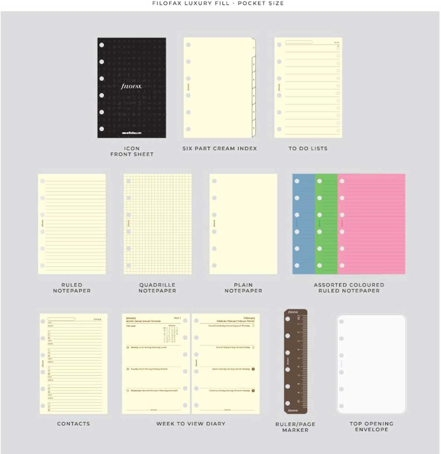 Filofax Classic Croc Print Pocket Silver Mist Leather Organizer Agenda Luxury Fill