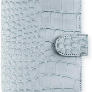 Filofax Classic Croc Print Pocket Silver Mist Leather Organizer Agenda Front