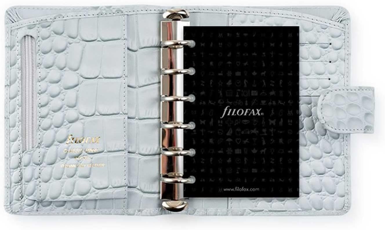 Filofax Classic Croc Print Pocket Silver Mist Leather Organizer Agenda Inside