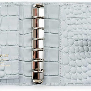 Filofax Classic Croc Print Pocket Silver Mist Leather Organizer Agenda Open