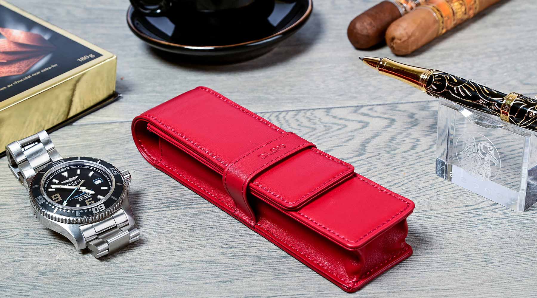 DiLoro Leather Pen Case Holders - Single, Double or Triple Holders in various colors