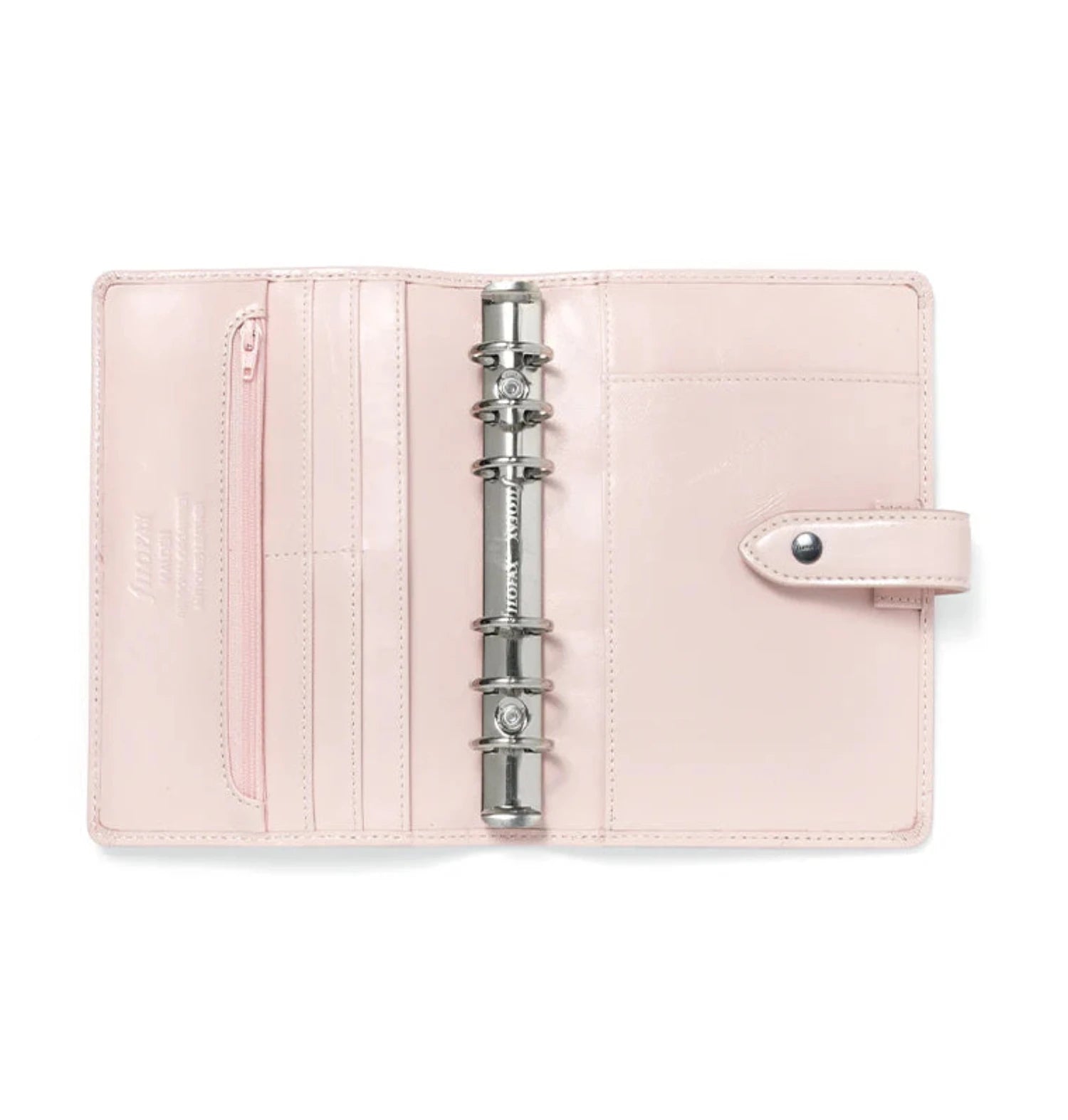 Filofax Malden Personal Pink Leather Organizer Agenda Calendar - open, inside view.