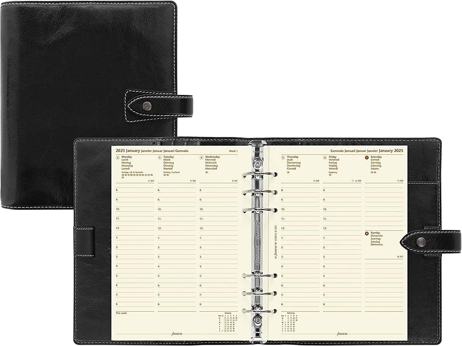 Filofax Malden A5 Black Leather Organizer Agenda Calendar - Open inside View