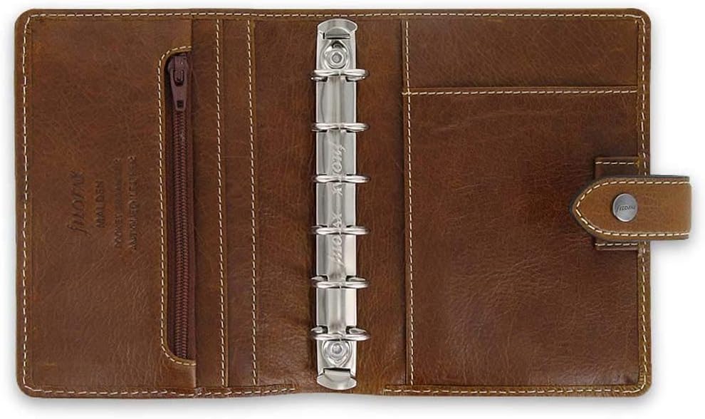 Filofax Malden Pocket Ochre Leather Organizer Agenda Calendar Open