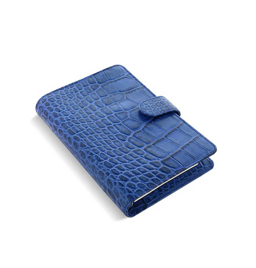 Filofax Classic Croc Print Personal Indigo Leather Organizer Agenda Side