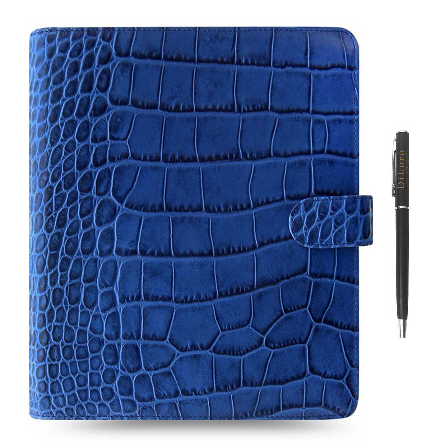 Filofax Classic Croc Print A5 Indigo Leather Organizer Agenda  Diary with Free DiLoro Ballpoint Pen