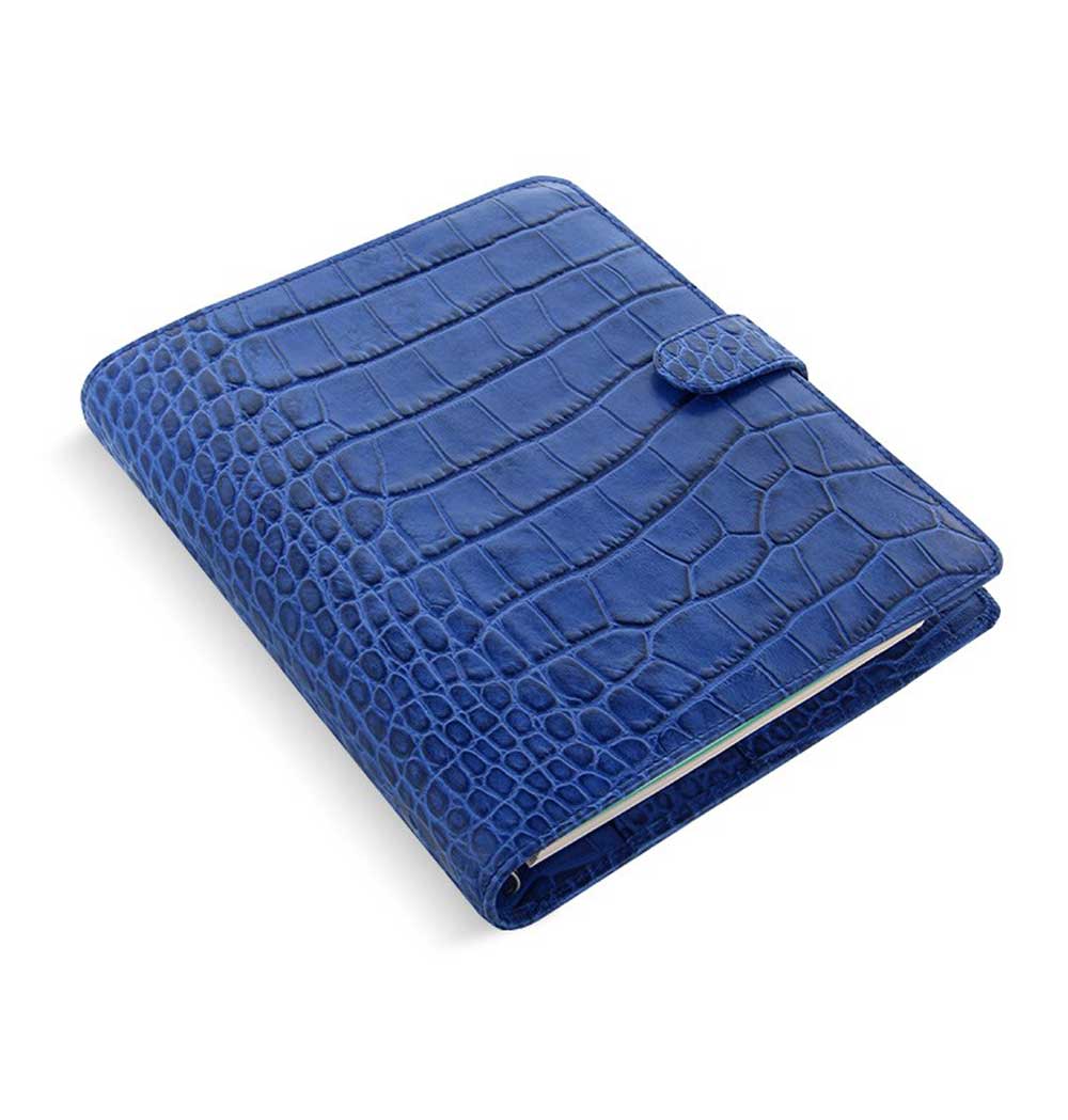 Filofax Classic Croc Print A5 Indigo Leather Organizer Agenda Diary Side View