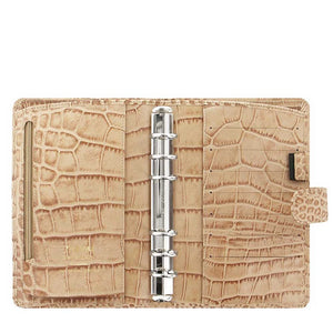 Filofax Classic Croc Print Personal Fawn Leather Organizer Agenda Open