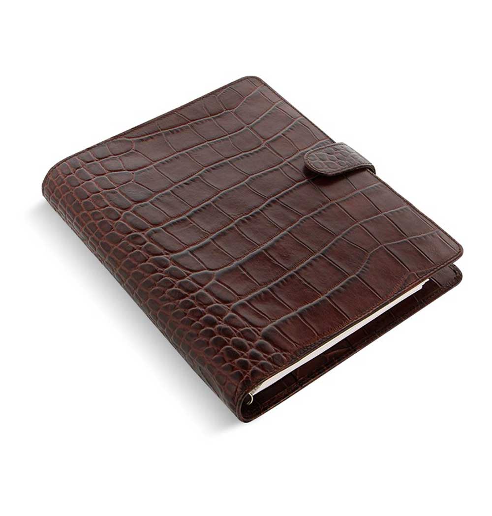 Filofax Classic Croc Print A5 Chestnut Leather Organizer Agenda Side View