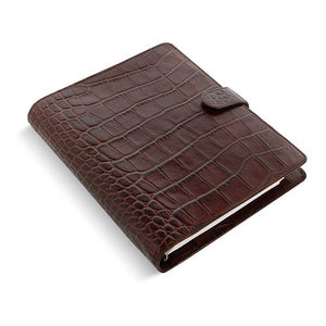 Filofax Classic Croc Print A5 Chestnut Leather Organizer Agenda 2023/24 Side View