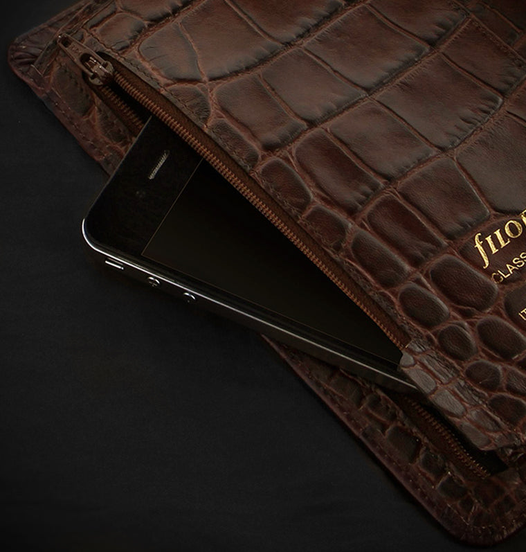 Filofax Classic Croc Print A5 Chestnut Leather Organizer Agenda Zip Pocket