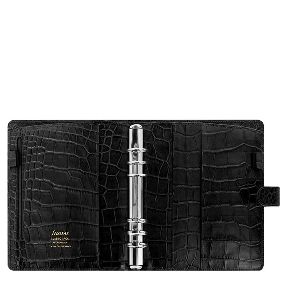 Filofax Classic Croc A5 Ebony Black Leather Organizer Agenda 2024 Diary Inside View