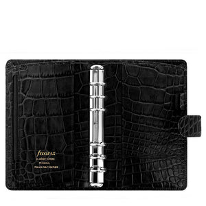 Filofax Classic Croc Print Personal Ebony Leather Organizer Agenda Open