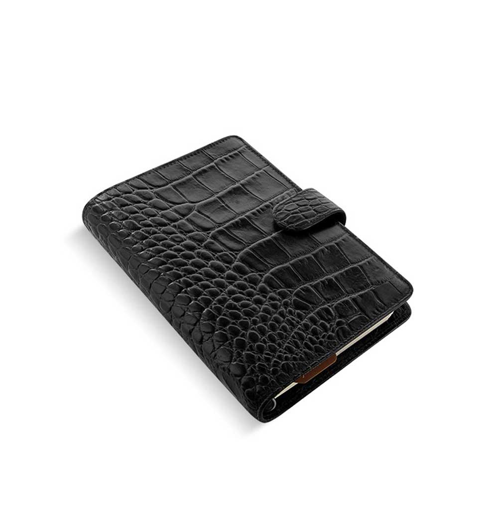 Filofax Classic Croc Print Personal Ebony Leather Organizer Agenda Side