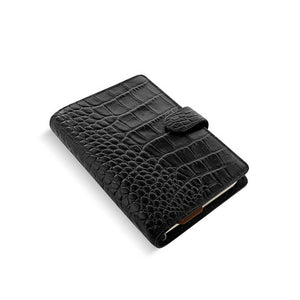 Filofax Classic Croc Print Personal Ebony Leather Organizer Agenda Side