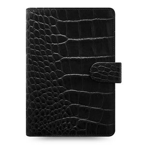 Filofax Classic Croc Print Personal Ebony Leather Organizer Agenda