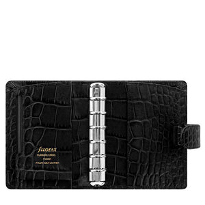 Filofax Classic Croc Print Pocket Ebony Leather Organizer Agenda 2021 Open