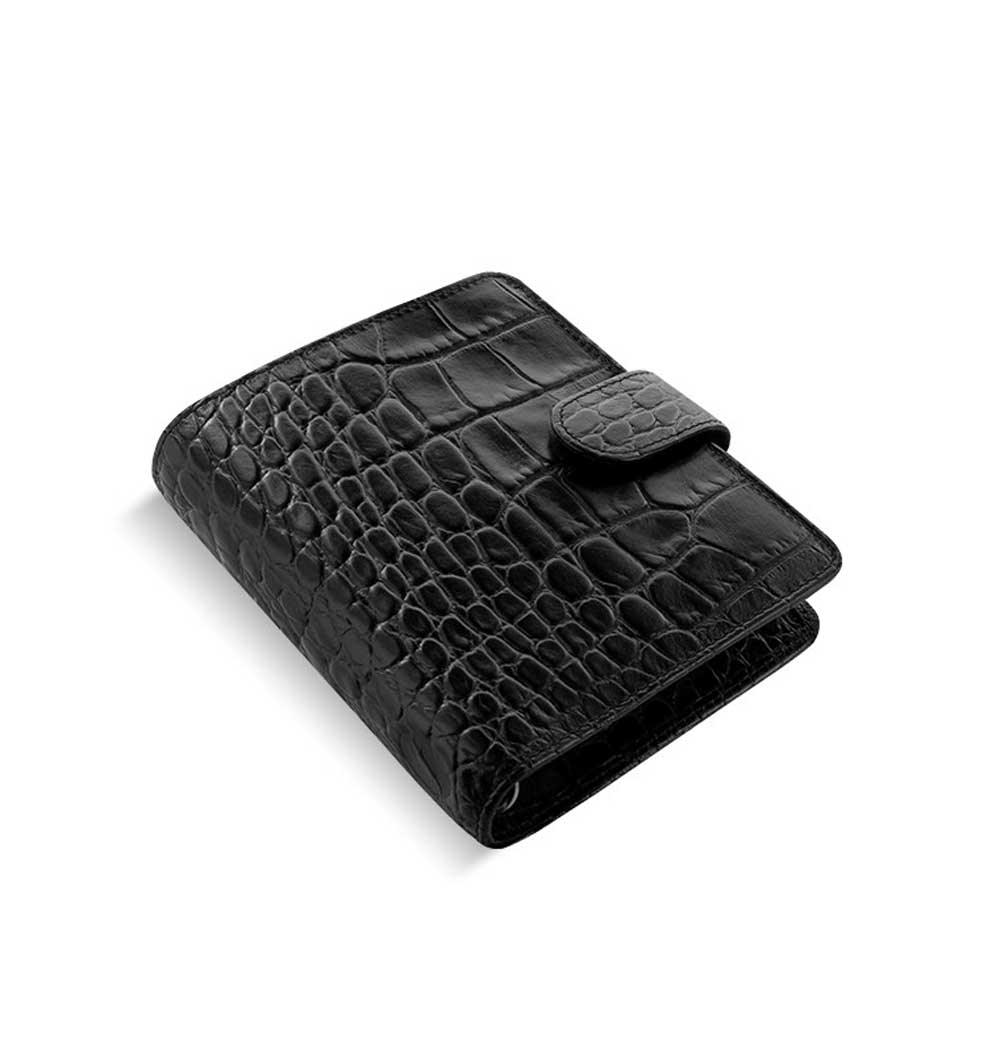 Filofax Classic Croc Print Pocket Ebony Leather Organizer Agenda 2021 Side