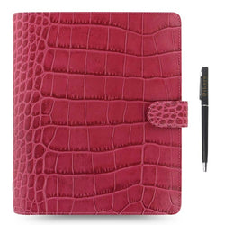 Filofax Classic Croc Print A5 Fuchsia Leather Organizer Agenda 2024 Diary with DiLoro Ballpoint Pen