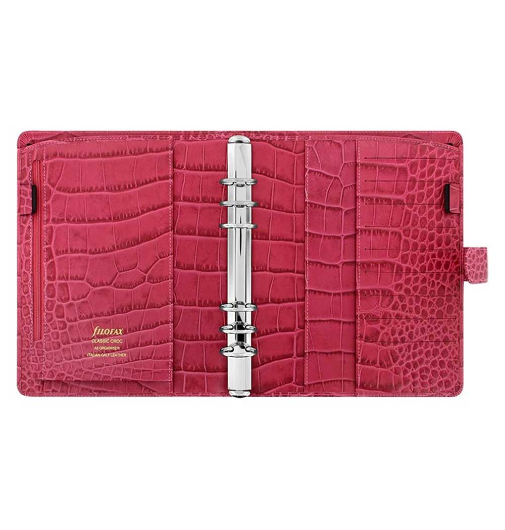 Filofax Classic Croc Print A5 Fuchsia Leather Organizer Agenda 2024 Diary Inside View