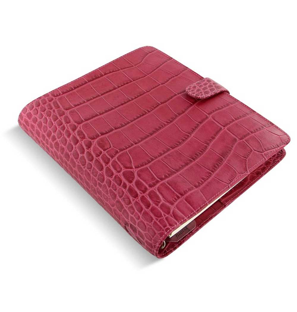 Filofax Classic Croc Print A5 Fuchsia Leather Organizer Agenda 2024 Diary Side View