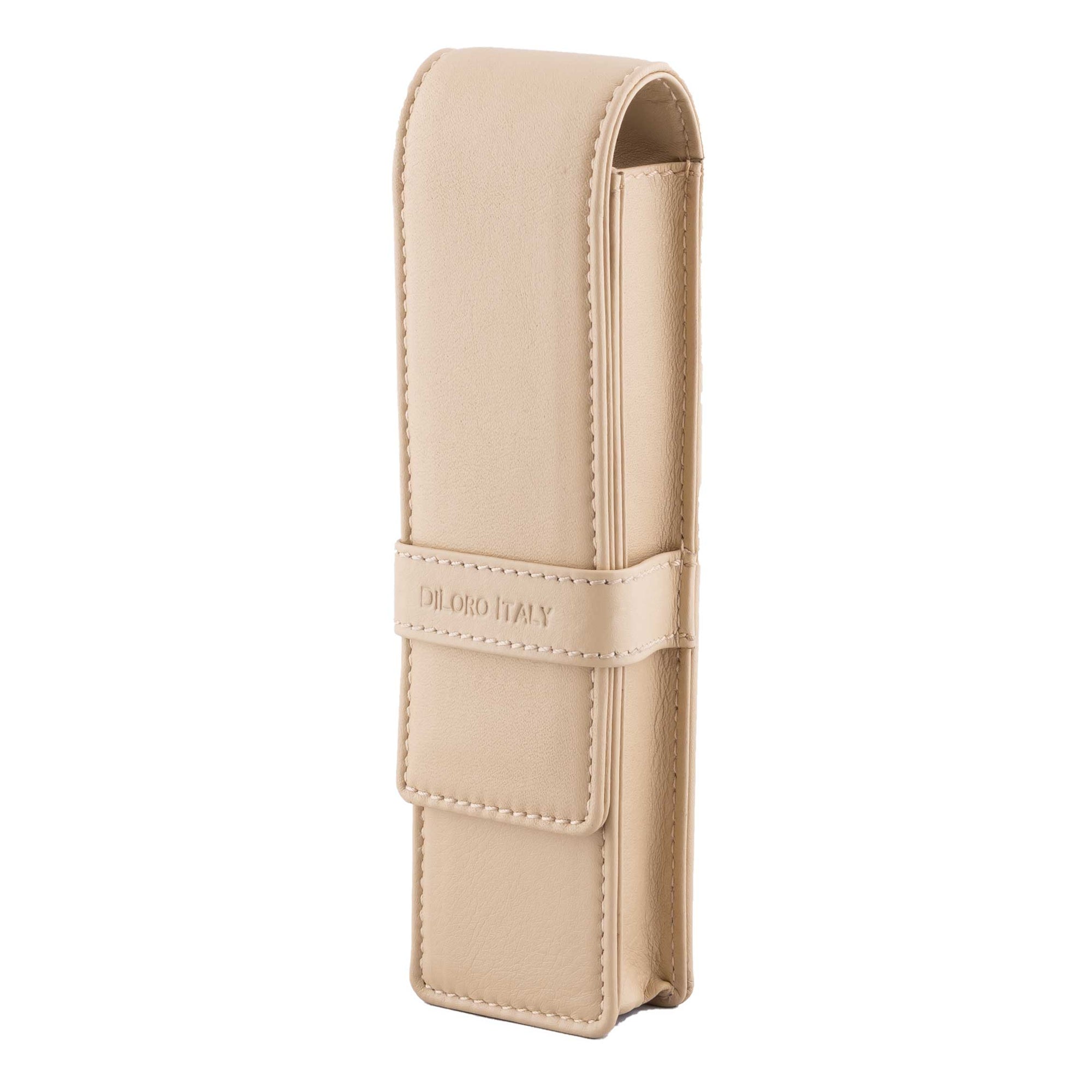 DiLoro Double Pen Case Holder in Top Quality, Full Grain Nappa Leather - Beige (Off White)
