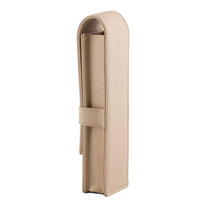 DiLoro Double Pen Case Holder in Top Quality, Full Grain Nappa Leather - Beige (Off White)