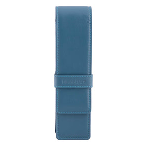 DiLoro Double Pen Case Holder in Top Quality, Full Grain Nappa Leather - Blue (Sololio)