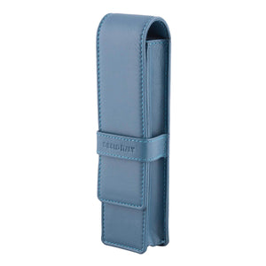 DiLoro Double Pen Case Holder in Top Quality, Full Grain Nappa Leather - Blue (Sololio)