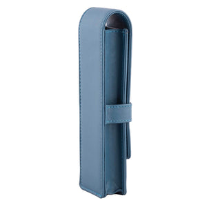 DiLoro Double Pen Case Holder in Top Quality, Full Grain Nappa Leather - Blue (Sololio)