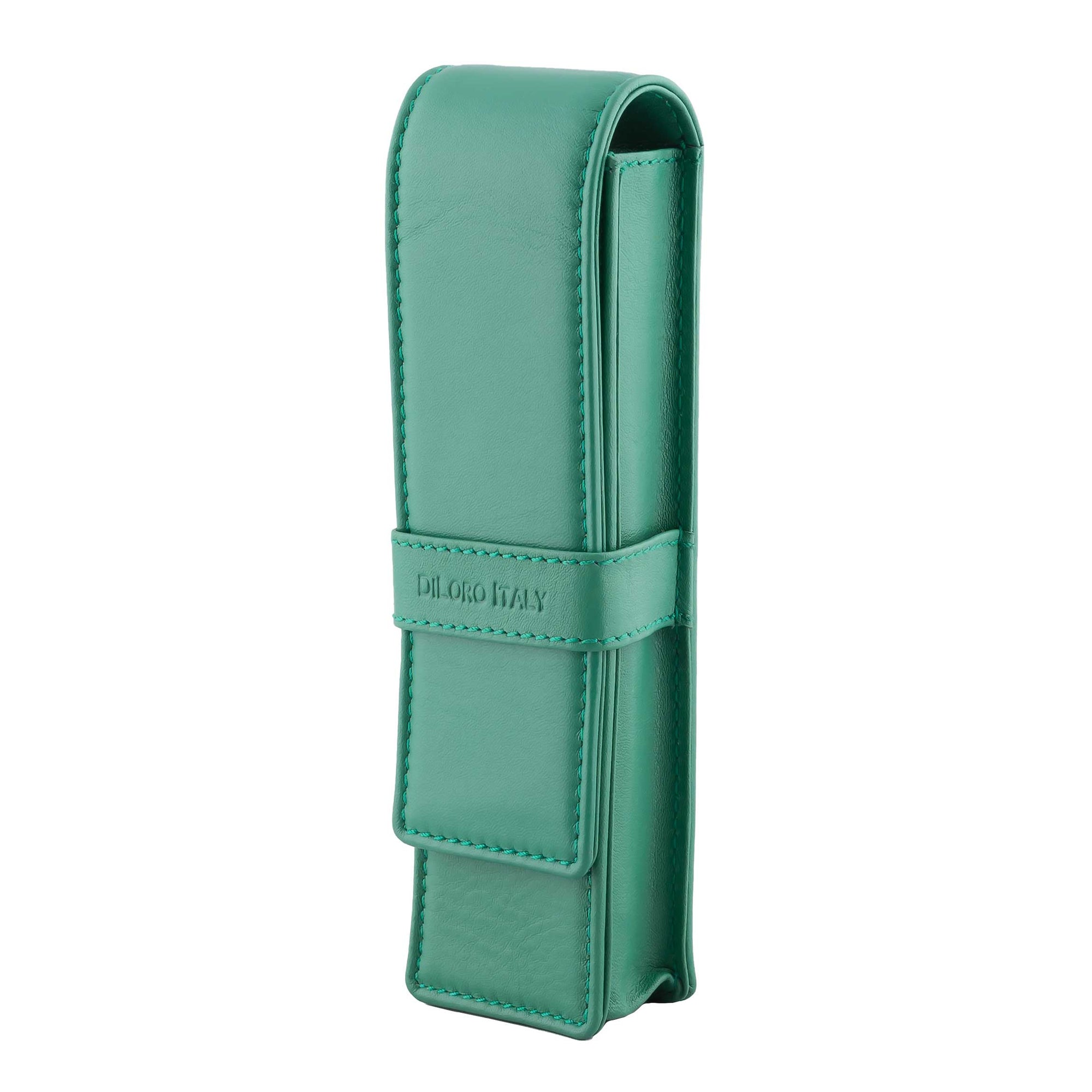 DiLoro Double Pen Case Holder in Top Quality, Full Grain Nappa Leather - Light Green