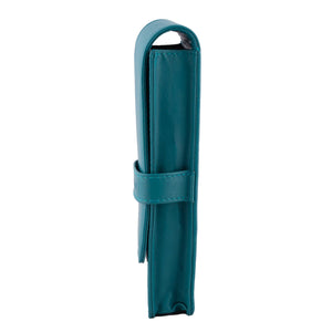 DiLoro Double Pen Case Holder in Top Quality, Full Grain Nappa Leather - Turquoise Green