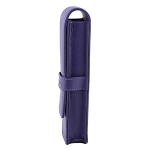 DiLoro Double Pen Case Holder in Top Quality, Full Grain Nappa Leather - Violet (Purple)