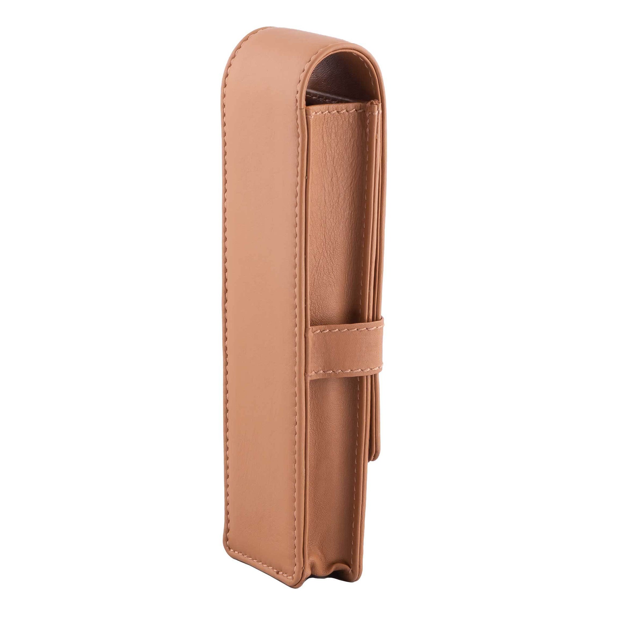 DiLoro Leather Double Pen Case — Holds 2 Pens Or Pencils, Full-Grain Leather, Beige