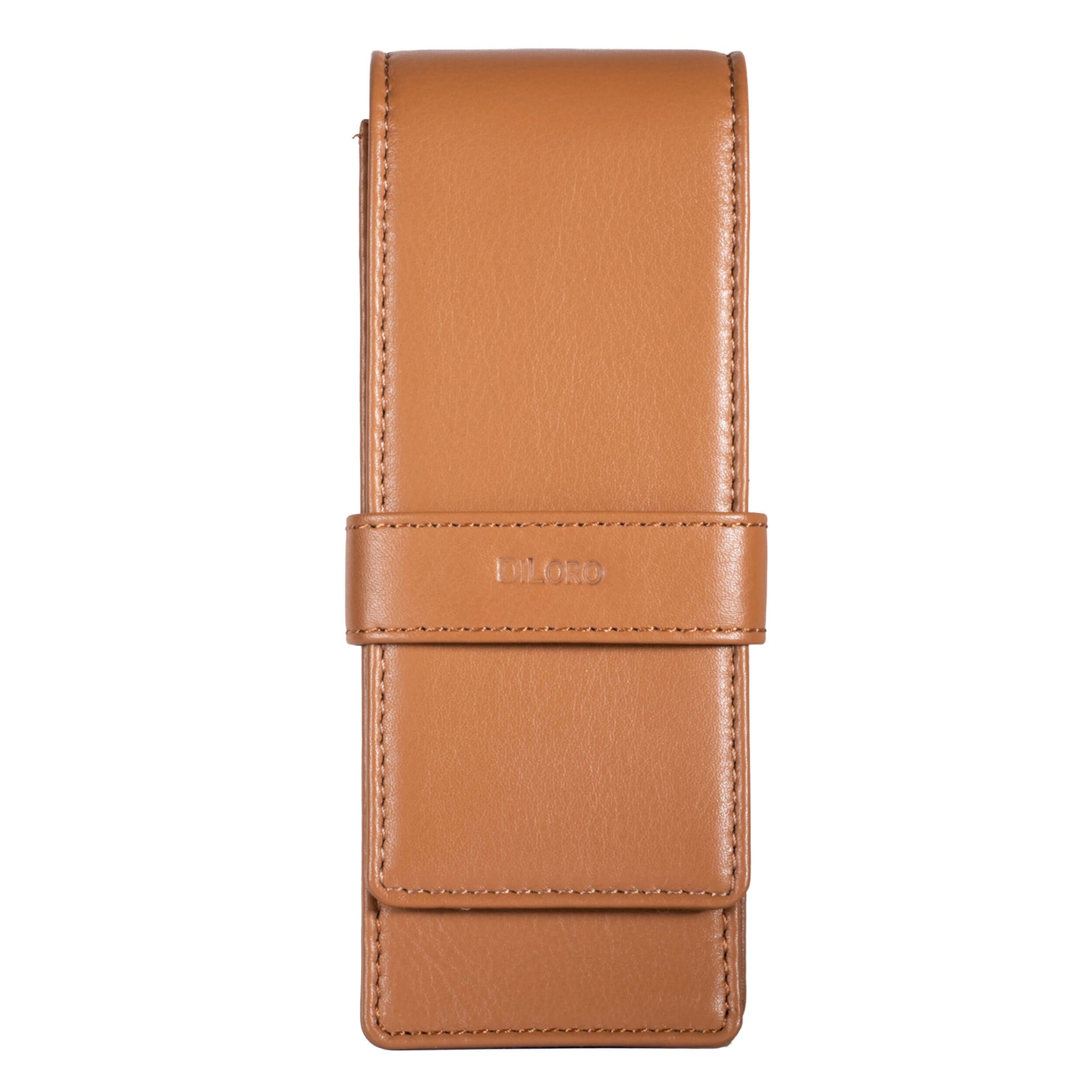 DiLoro Zippered Three or Four Fountain Pen Pencil Holder in Full Grain Leather Bugatti Tan