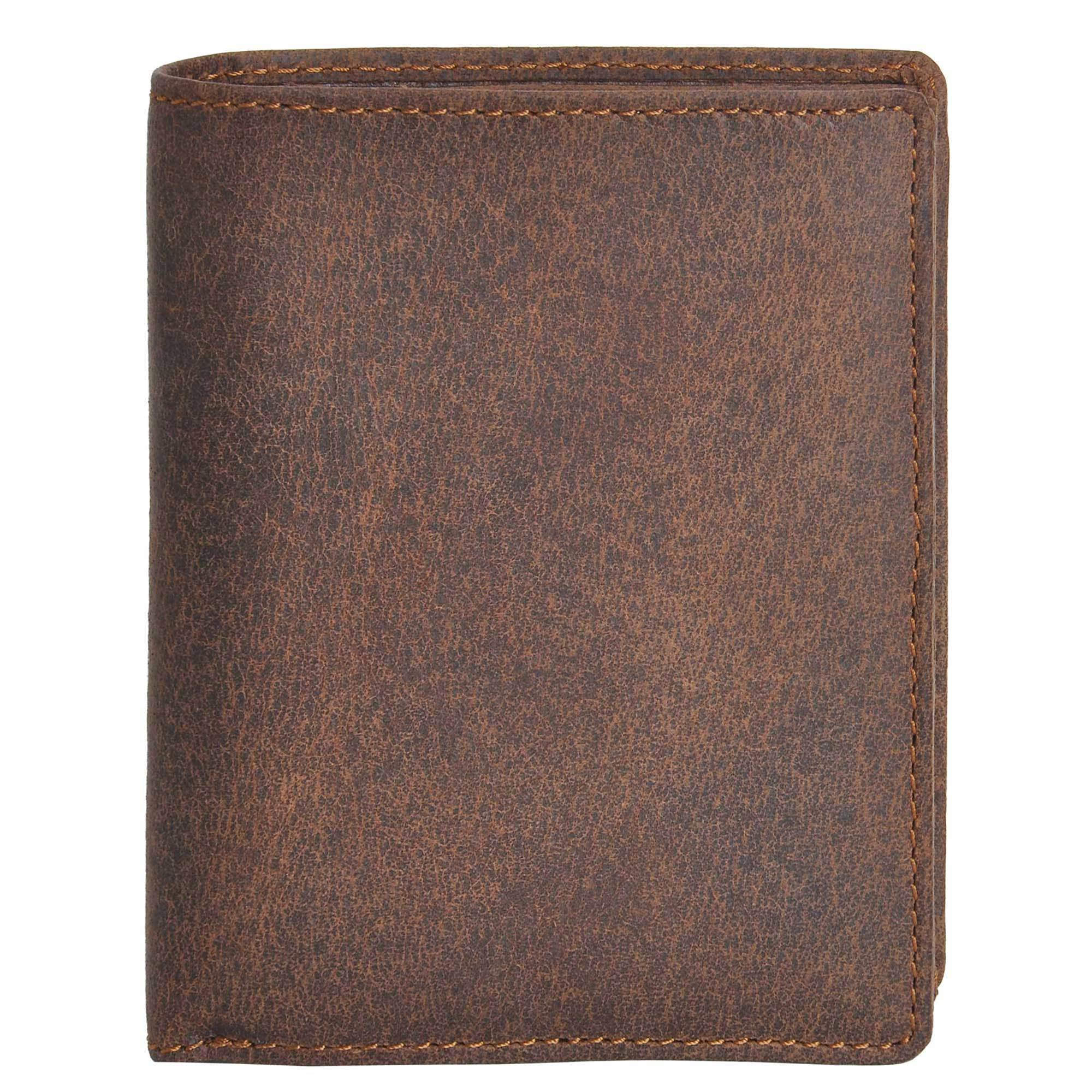 DiLoro Men's Vertical Leather Bifold Flip ID Zip Coin Wallet in Dark Hunter Brown with RFID Protection - Front View