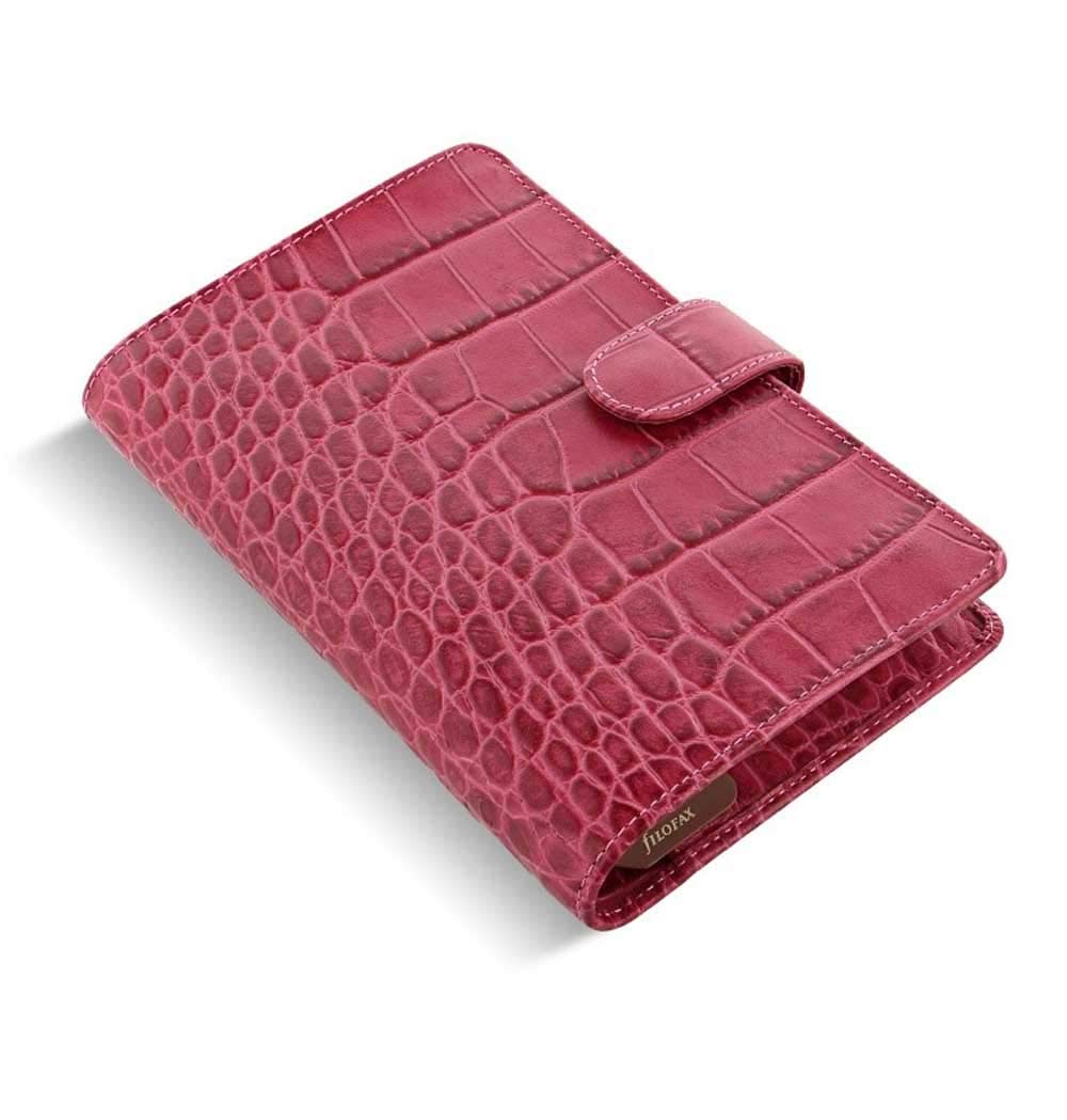 Filofax Classic Croc Print Personal Compact Leather Organizer Fuchsia - Side View